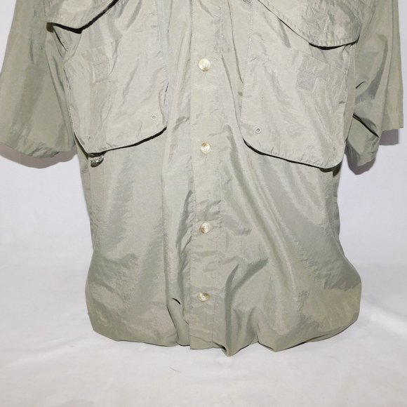 Columbia PFG Mens M Khaki Green Vented Fishing Outdoor Short Sleeve Button Shirt - Picture 8 of 13